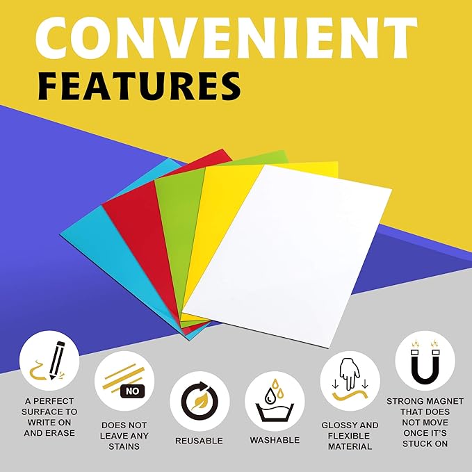 LLPT Dry Erase Magnetic Sheets 6 Packs 5.9” x 8.3” Reusable Washable No Adhesive Trimable Sticker Notes for Refrigerator Desktop Shelf DIY Whiteboard Color White (MSW598)