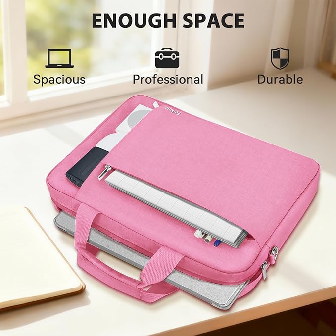 Ferkurn Laptop Bag Case for Women Men Computer Bag Compatible with HP Envy Pavilion Omen/LG Gram/MSI/Dell Inspiron XPS/Lenovo/Acer, Shoulder Strap Carrying Messenger Briefcase, Pink, 17 17.3 Inch