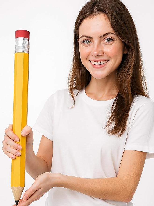 Leinuosen 3 Pcs Giant Pencils End of Year Gift 14 Inch Extra Large Wood Big Yellow Jumbo Novelty Funny Comically Pencil Props with Eraser for School Office Party Favors