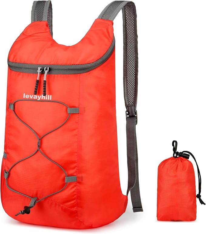 levayhill 16L Lightweight Foldable Hiking-Backpack Small Packable-Daypack For Travel,Ultralight Water-Resistant Gym Bag Men Women Easy Carry-on (Red)