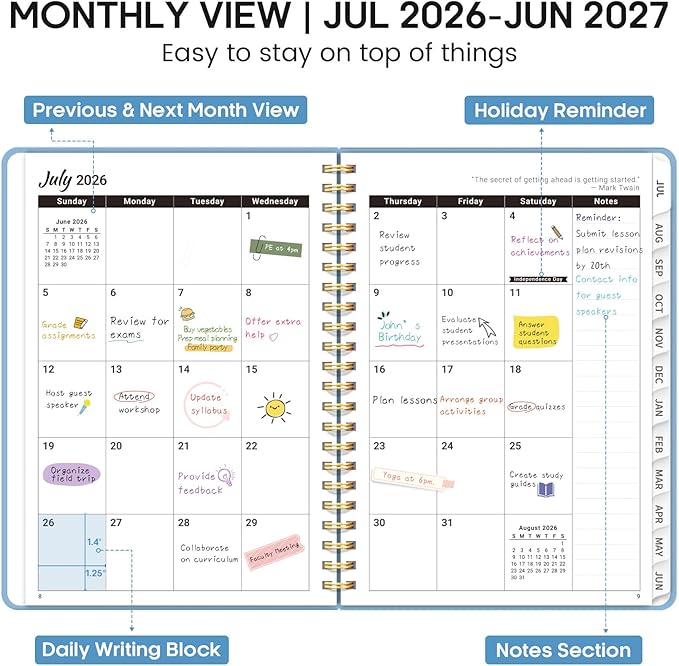 Academic Planner 2026-2027, Weekly and Monthly Calendar Planner Book, July 2026 – June 2027, Hardcover Organizer with Tabs, Perfect for Teachers, Students, Women & Men, A5 (6.4" x 8.5") - Blue