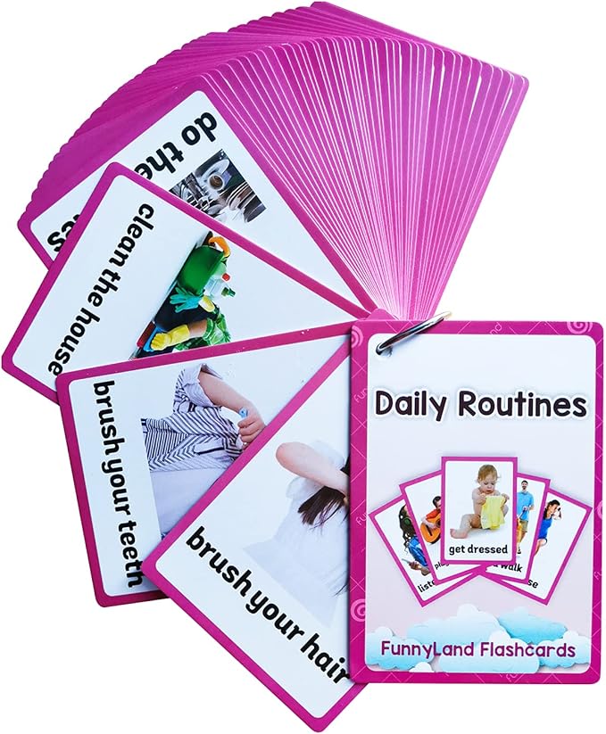 Lilias Daily Routines Flash Cards, Toddler Learning Toys, Preschool Learning Toys, Homeschool Supplies, Learning Supplies for Kindergarten, 4.3 X 3.14 Inch, 45 Cards in Set
