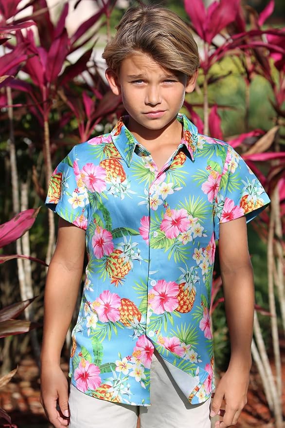 Enlifety 2-10T Kids Hawaiian Shirt Boys Short Sleeve Button Down Shirts Hawaii Summer Casual Blouse