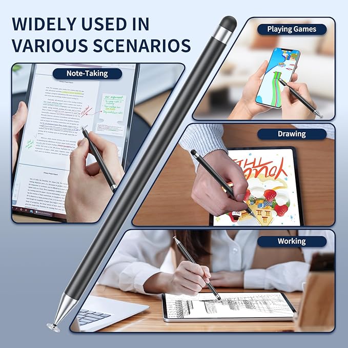 Stylus Pen for Touchscreen, 6 PCS Stylus Pencil 2-in-1 High Precision and Sensitivity, Suitable for iPad/iPhone/Samsung/Android Smartphone and Tablets, Compatible with Capacitive Touch Screen (Black)