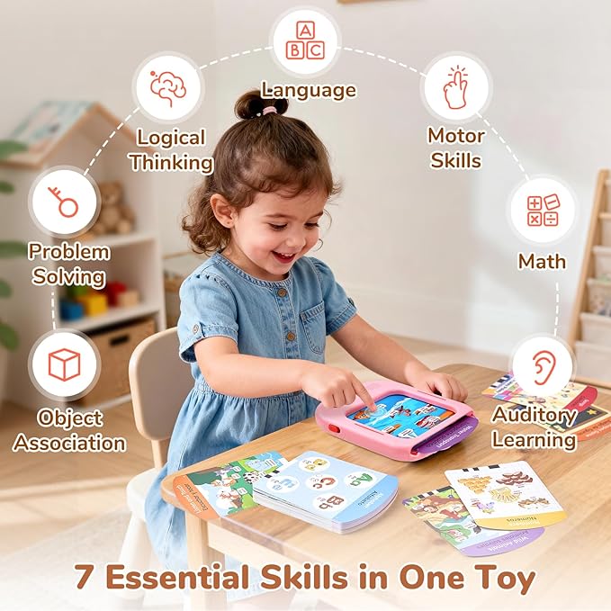 JoyCat Bilingual Kids Learning Tablet, English & Spanish Talking Flash Cards with 106 Pages, 20 Interactive Games, Montessori Learning Toy for Alphabet, Words, Numbers & Songs, Gift for Toddlers 2-6