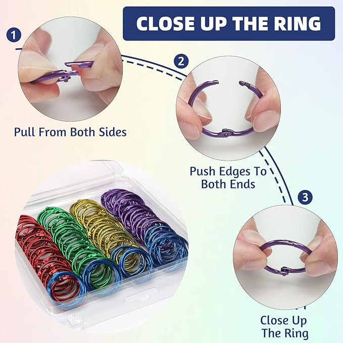 OWLKELA 100 Pcs Binder Rings 1 Inch, Office Book Rings, Loose Leaf Rings, Metallic Assorted Colors