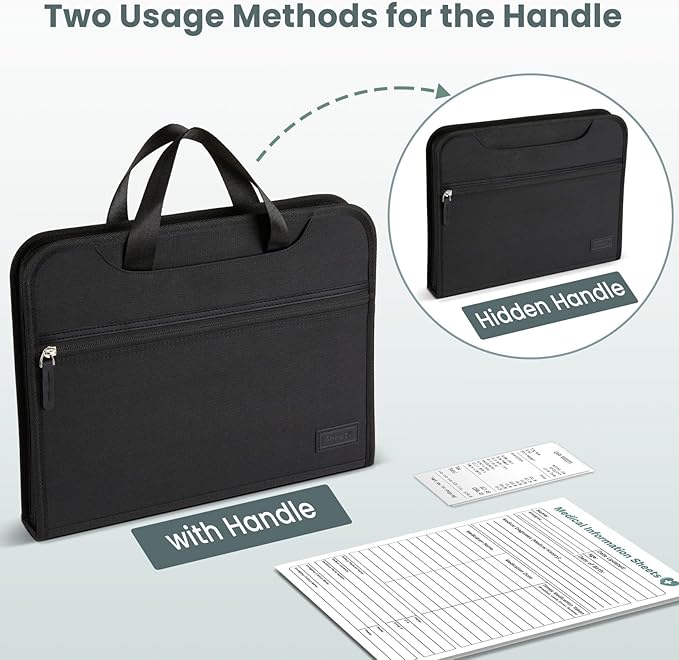 Sooez Heavy Duty Accordion File Organizer with Hidden Handle, Portable 12 Pockets Expanding File Folders, Cloth Monthly Bills Receipt Organizer for Letter/A4, School Classroom Home & Office Supplies