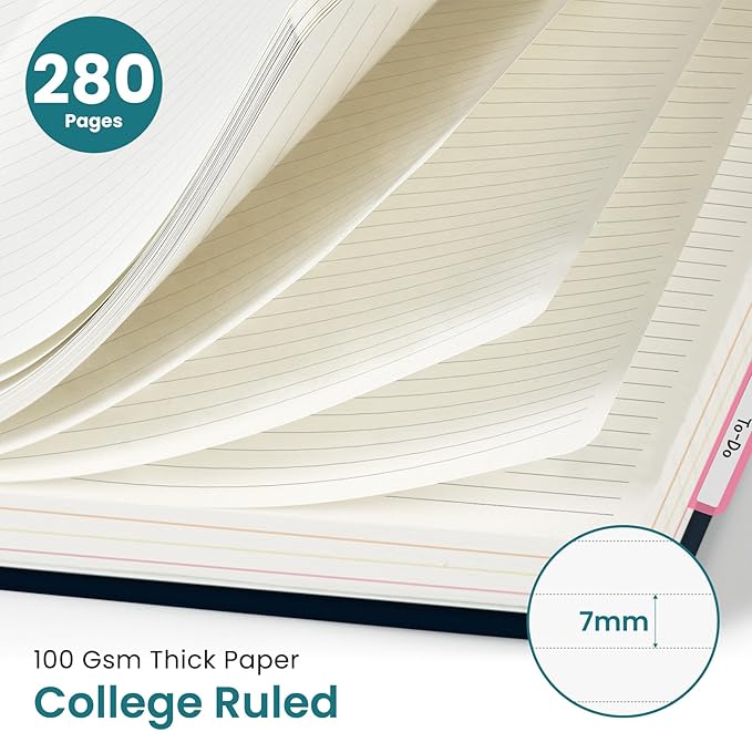 Large Spiral Lined Notebooks for Work with Removable Dividers & Tabs, 8.5"x11" Pretty Hardcover 5 Subject Notebook Journal for Women, College Ruled, Perfect for Study & Office Organization, 280 Pages,Cactus Garden