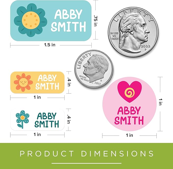Personalized Daycare Name Labels for Kids, (130 Pack) Waterproof Custom Name Stickers for Clothing Tags, Lunch Boxes and School Supplies, Made in USA by MSC -Flowers 2