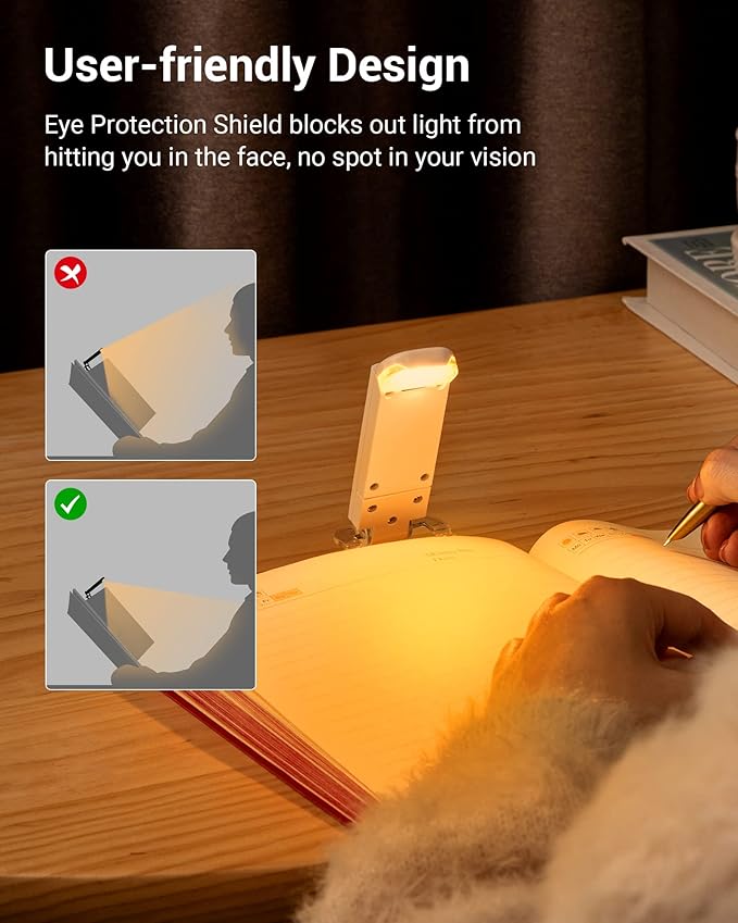 DEWENWILS Book Reading Light, Amber Warm Clip On LED with 3 Adjustable Brightness for Eye Protection, Rechargeable USB, Perfect for Bookworms, Kids (White)