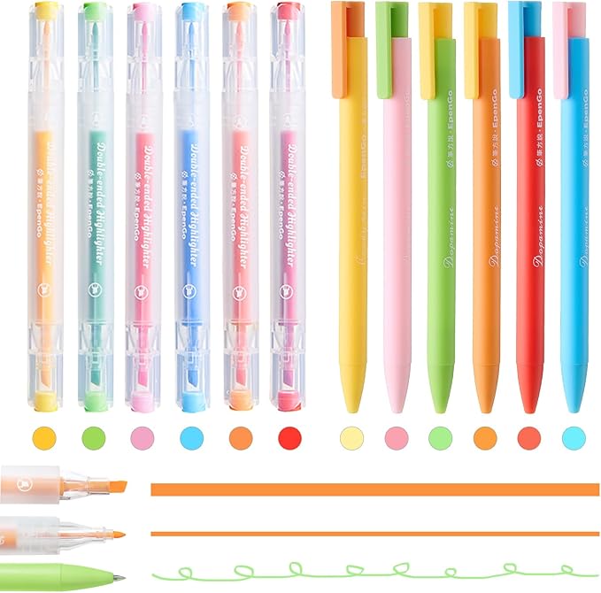 Bible Highlighters No Bleed, Double-Ended 12 Pack Assorted Pastel Colors Highlighter, Chisel and Fine Tips for School & Bible Study, Quick-Dry Pens for Note Taking, Journaling & Art