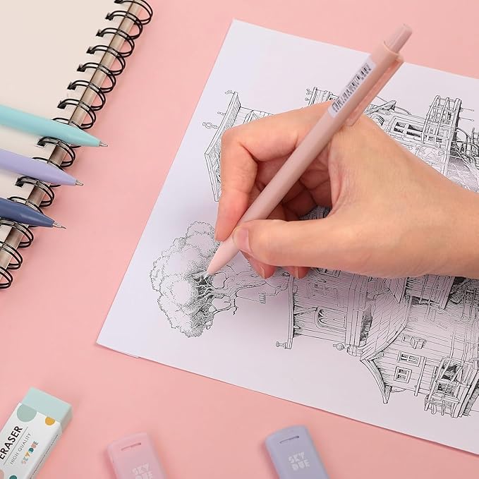 SKYDUE Cute Mechanical Pencils Set, 0.5mm & 0.7mm Mechanical Pencils, 360PCS HB Lead Refills, 4PCS Pastel Erasers, Pastel Aesthetic School Supplies for Writing, Drawing and Sketching