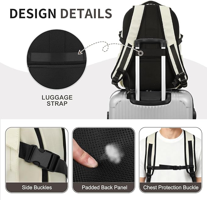 Travel Backpack for Women Men Lightweight Laptop Daypack Beige | fit 5.6" Laptop,TSA Approved Carry on Bag, Personal Item Travel Backpack