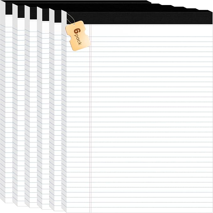 6Packs Legal Pads 8.5 x 11 Inch, 50Sheets/Pack, College Ruled & Perforated White Writing Pads, Pads of Paper 8.5 x 11, Lined Note Pads with Sturdy Backing for Office, Business & School Supplies