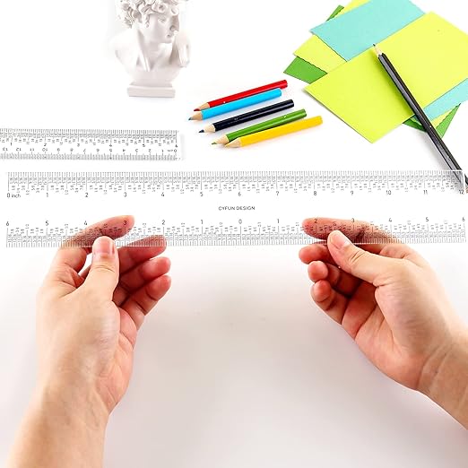 2 PCS 6"/12" Clear Acrylic Ruler Zero-Centering Ruler with Inches & Metric Measuring Tool 12" and 6" Inch Straight Edge Rulers for Scrapbooking Card-Making Student School Office Home Tool