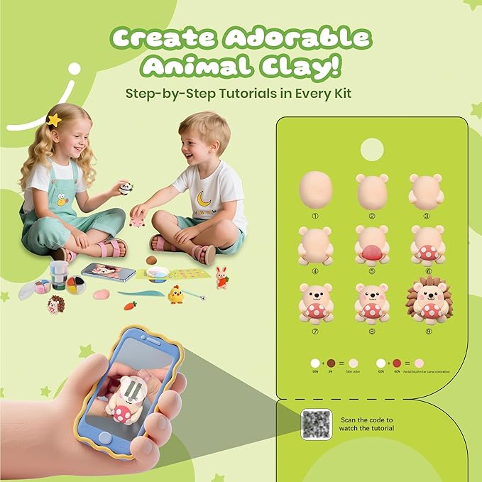 Nicella Air Dry Clay Kit, 12 Animals Modeling Clay for Kids, Model Magic Clay with Sculpting Tools and Tutorials, Safe & Non-Toxic, DIY Arts & Crafts School Projects, Home Party Favors for Boys Girls