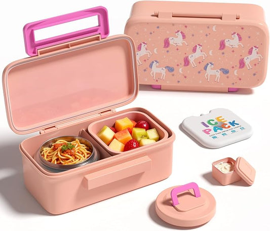 Bento Lunch Box for Kids With 8oz Food Thermo,BPA-Free for School | Lunch Container with 2 Compartments, Insulated Food Jar, Dishwasher Safe, Easy to Clean, Lunch Box for Girls Boys