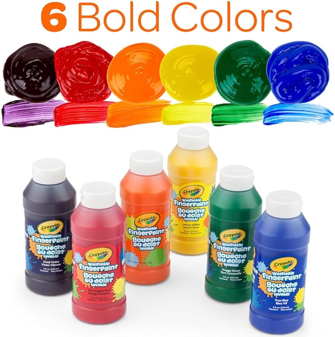 Crayola Washable Finger Paints (6ct), Teacher Classroom Must Haves, Toddler Paint Set, Nontoxic Finger Paint for Kids, Arts & Crafts Supplies for Toddlers [Amazon Exclusive]
