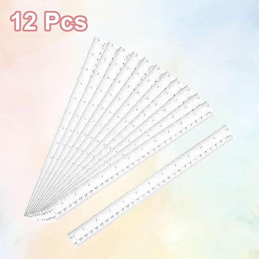 HARFINGTON 12pcs Plastic Rulers 12" (30cm) Clear Straight Ruler Measuring Tool Inches and Centimeters for Home Office Classrooms Drafting, Clear