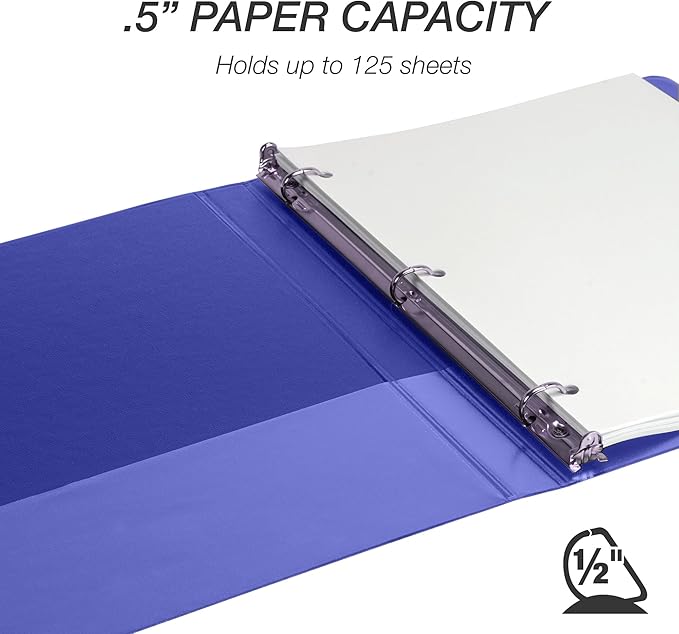 Samsill Durable 0.5 Inch Binder, D Ring Binder, Customizable Clear View Cover, Dark Blue, Holds 125 Pages
