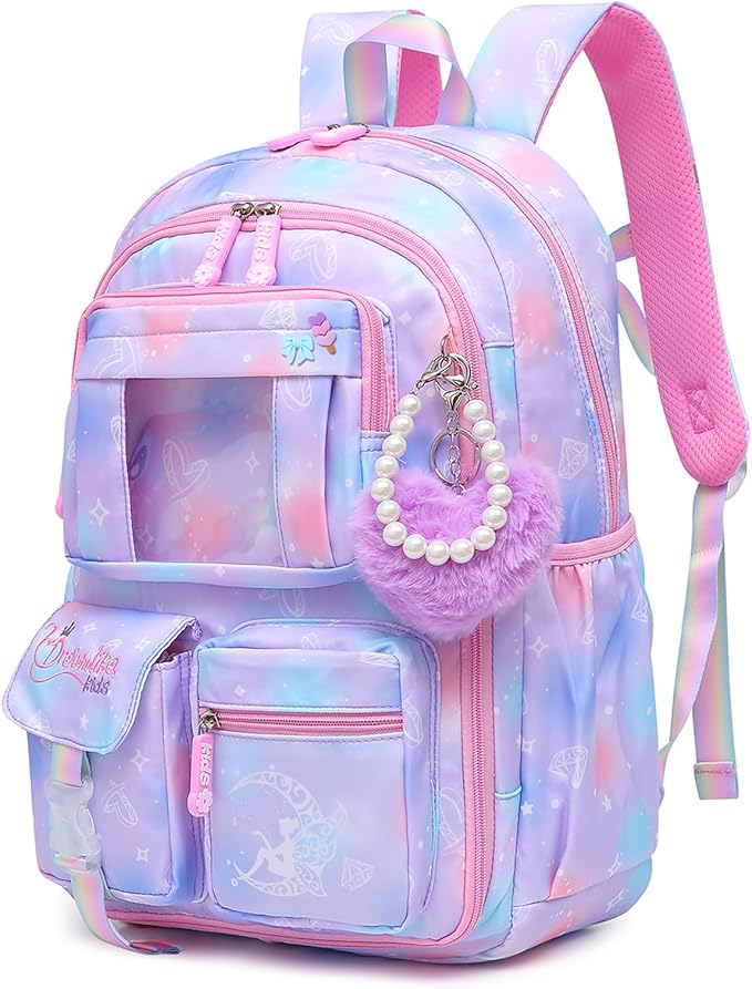 Alrisg Girls Backpack for Kids Elementary Middle School Cute Student Bookbag School Bag Purple