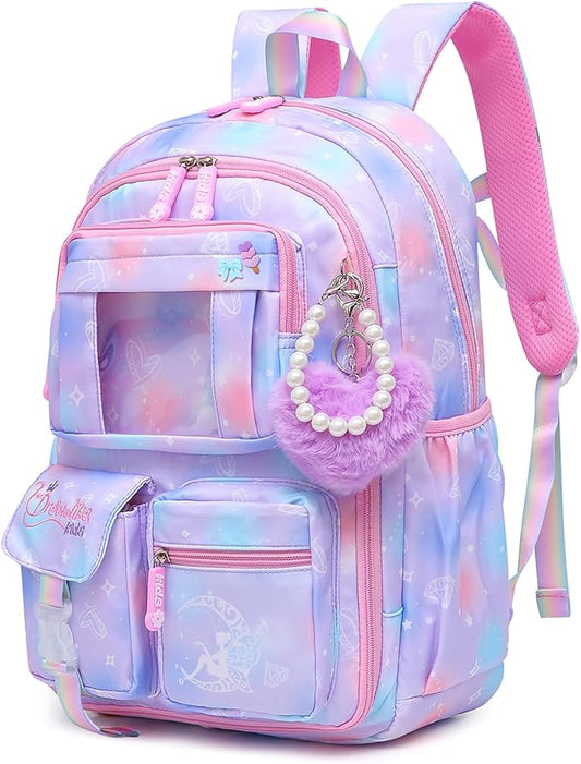 Alrisg Girls Backpack for Kids Elementary Middle School Cute Student Bookbag School Bag Purple