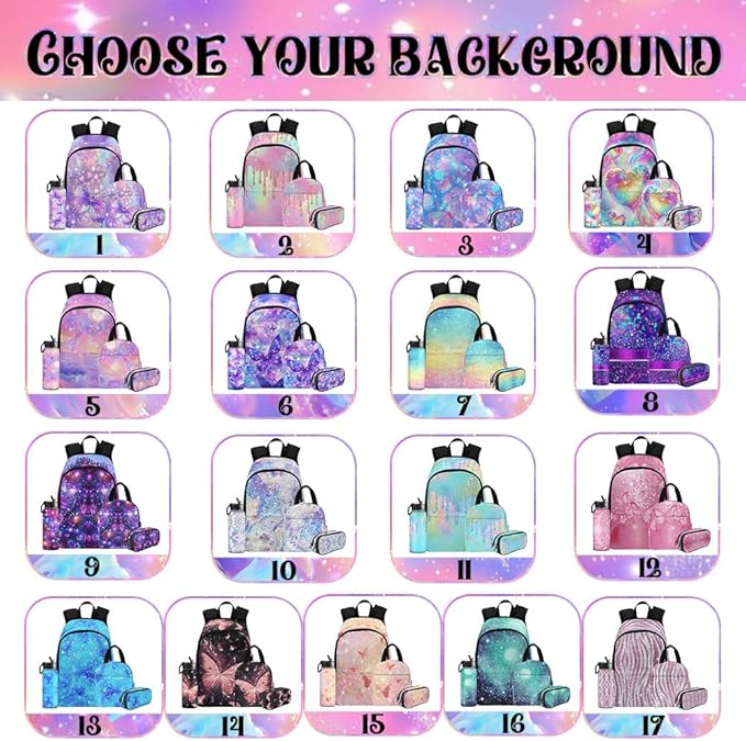 M YESCUSTOM Personalized Girls Backpack Lunch Bag Colorful Kids Backpack for Elementary Preschool School, Waterproof Daypack Back Pack for Girls Cute Travel Bag Water Bottle