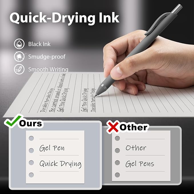 24 Pack Gel Pens Black Ink, 0.7mm Fine Point Smooth Retractable | Quick-Drying No Smudge, Left Handed Writing Pens for Journaling Note Taking School Office Service Cheap Pens Bulk