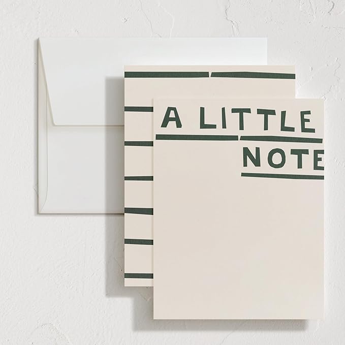 Minted Little Note Stationery Set, Set of 10, Flat Note Cards & Envelopes for Invitiations and Handwritten Thank You Messages, Minimalist Dark Green Stripes Design, Gifts for Women, Luxurious Paper
