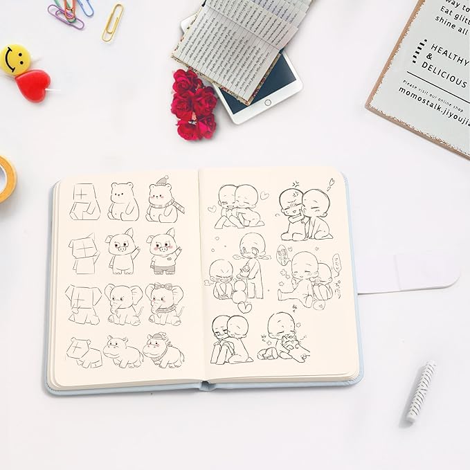 BOBO RABBIT Blank Journal Small Pocket Leather Notebook No Lines for Drawing Plain Sketch Book Cute Cartoon Panda Unlined Journal for Travel Work School, 200 Pages, 3.7"X5.9"