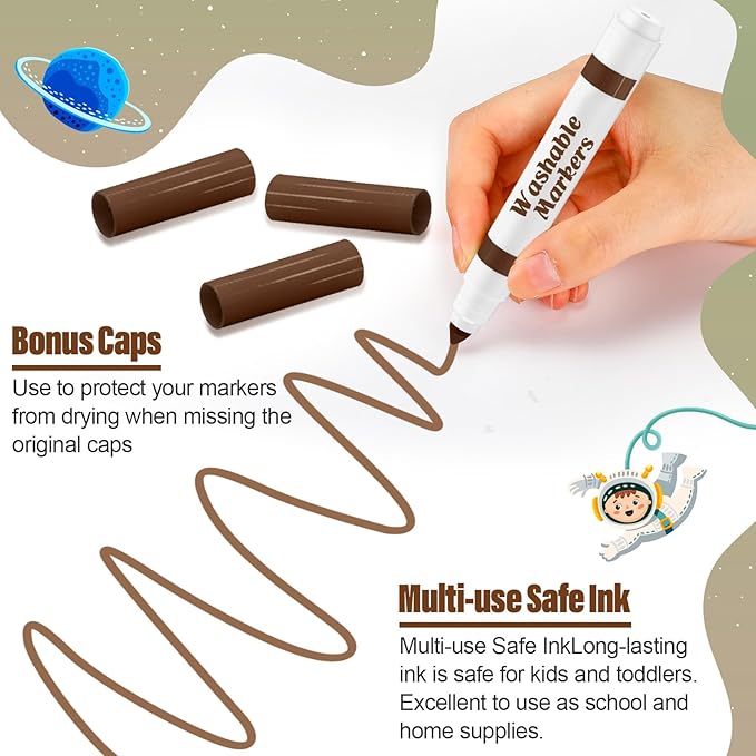 24 Pcs Washable Markers Bulk Broad Line Markers Coloring Conical Tip Large pens for Kids art projects, Teachers, Students, Toddlers, Party Favors, Classrooms, Donations(Brown)