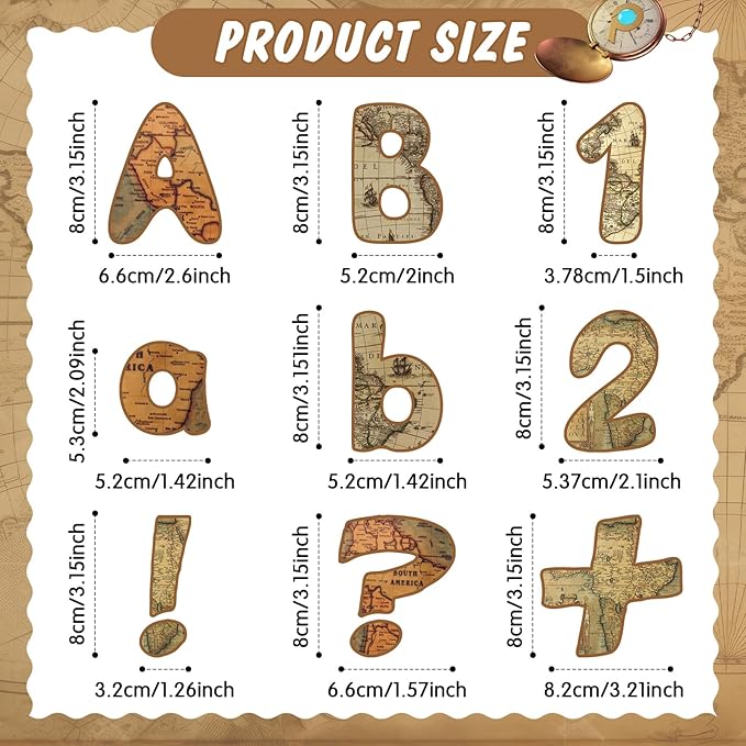 221 Pcs World Map Bulletin Board Letters, Round Alphabet Number Punctuation Symbol Combo Letter Cutouts, Vintage Classroom Decor for School Classroom Chalkboard Poster Bulletin Board Wall
