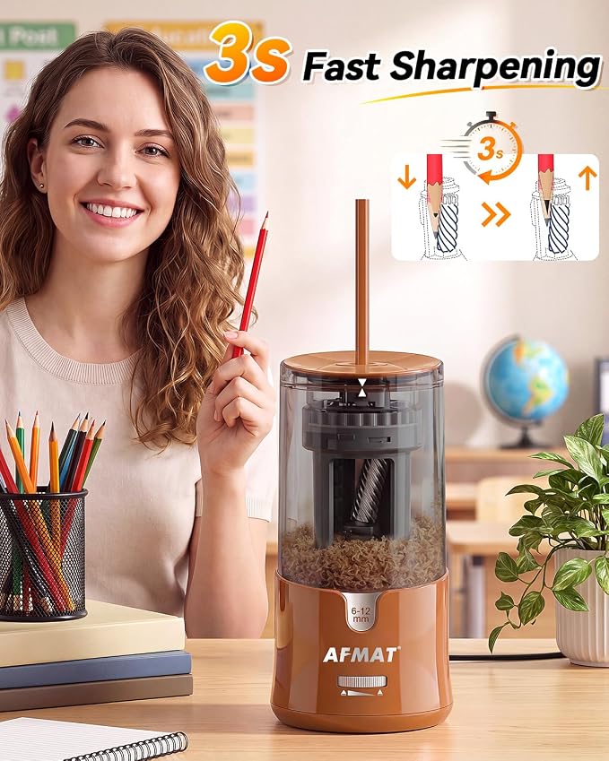 AFMAT Electric Pencil Sharpener, Plug-in Pencil Sharpener for 6-12mm Pencil