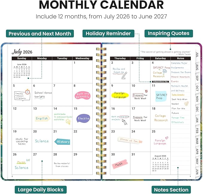 Planner 2026-2027, Monthly and Weekly Academic Planner July 2026 - June 2027, Hardcover Student Teacher Planning Agenda Calendar Book with Tabs, Perfect for Office School Supplies, A4 (8.5" x 11") - Mystic Forest