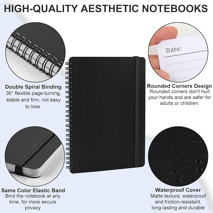 Utron Spiral Notebook For Women & Men, 2PCS Spiral Journal Notebooks, 5.9 x 8.3” College Ruled Notebook For Work Notes, Journal Writing, And Daily Life Entries (Black) (Pack of 3)