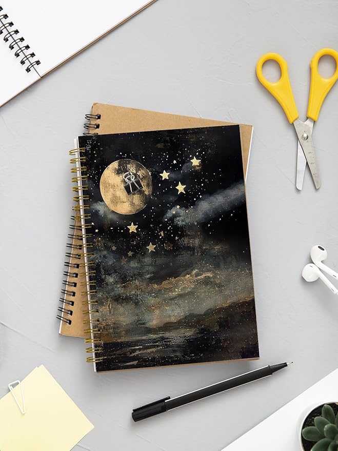 Celestial Hardcover Spiral Notebooks - Gothic Witchy Mystical Dreamy Sky Journals, Aesthetic Vintage Galaxy Theme Journal Gifts for Girls/Students/Worker/Writers