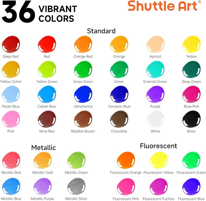 Shuttle Art Washable Finger Paint, 44 PCS with 36 Colors (1 fl oz) Toddler Paint, Paint Brushes, Palette, Non-Toxic Finger Painting for Toddlers