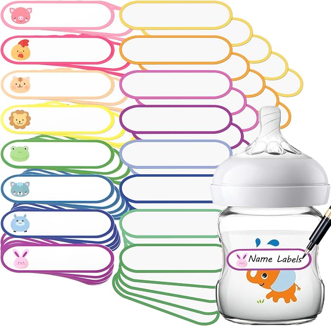 Waterproof Name Labels for Kids Stuff, Daycare Labels for Baby Bottles, 80 PCS Kids Name Stickers for School Supplies Self Laminating, Dishwasher Safe, Personalized Name Tags for Water Bottle Pacifier