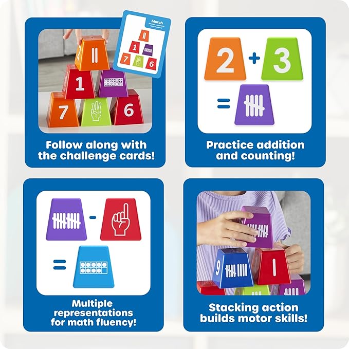 Learning Resources Number Stackers - Math Manipulatives, Addition and Subtraction Flash Cards, Counting Activities, Montessori, Fine Motor Skills, Problem Solving, Classroom Must Haves, Gifts for Kids