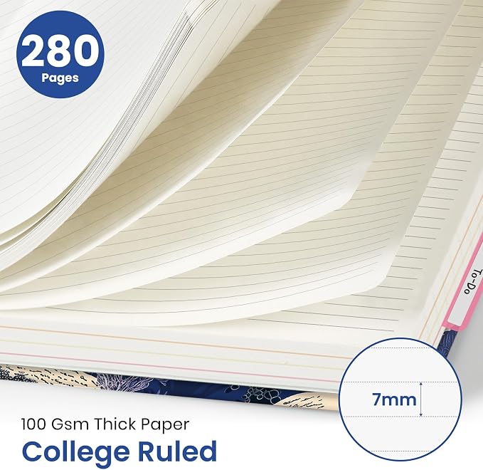 Taja Pretty Large Spiral Lined Notebook for Work with 5 Removable Dividers