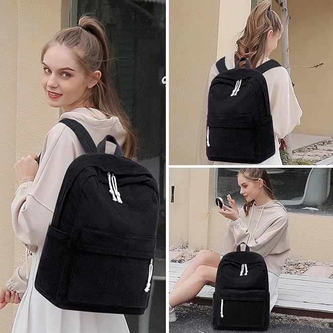 BTOOP School Backpack for Teens Large Corduroy Bookbag Lightweight 15.6 inch Laptop Bag for Girls Women Casual High School College