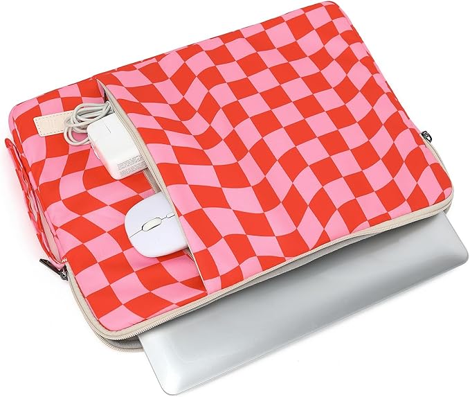 Laptop Sleeve 13.3 inch14 Inch, 15.6inchWater Resistant Traveling Computer Cover with Handle, Shockproof Protective Carrying Laptop Case (Y8-Pink Checker, 15 inch-15.6 inch)