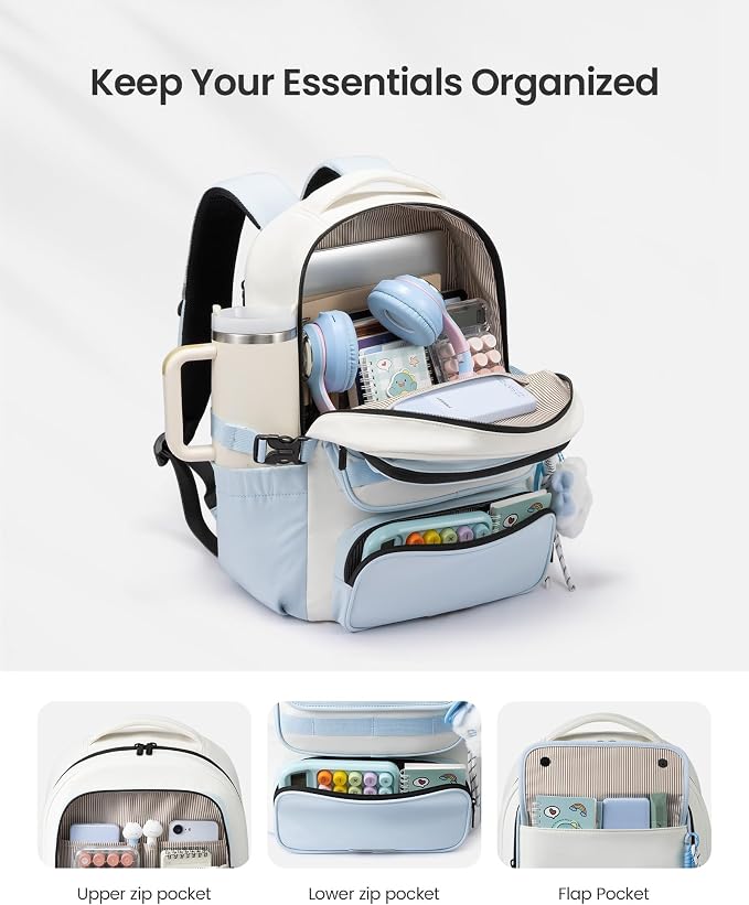 LOVEVOOK School Backpack for Teen Girl, Cute Bookbag with Large Bottle Holder, Lightweight Elementary Middle High School Student Backpack Fits 15.6 Inch Laptop, Back to Schools Kid Gift, Blue-Mint