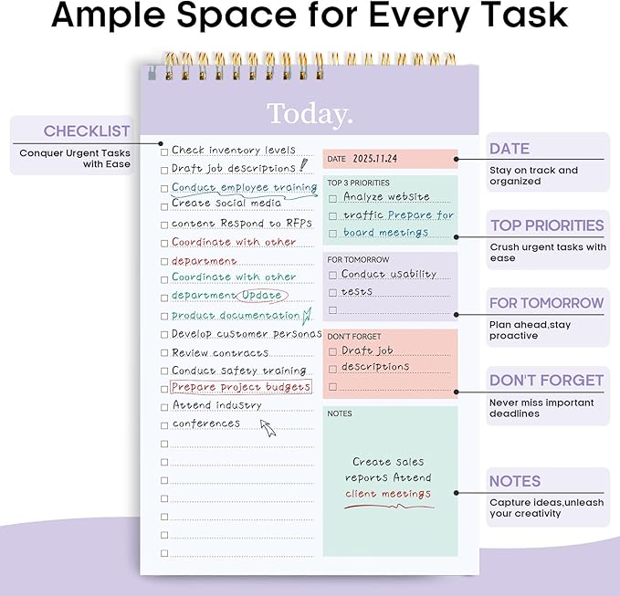 To Do List Notepad - To Do List Notebook for Work with 52 Sheets, 9.8" x 6.5", Undated Daily Planner Perfect for Daily Tasks and Goal Setting, Notepad Suitable for Office, Home & School - Pale Purple