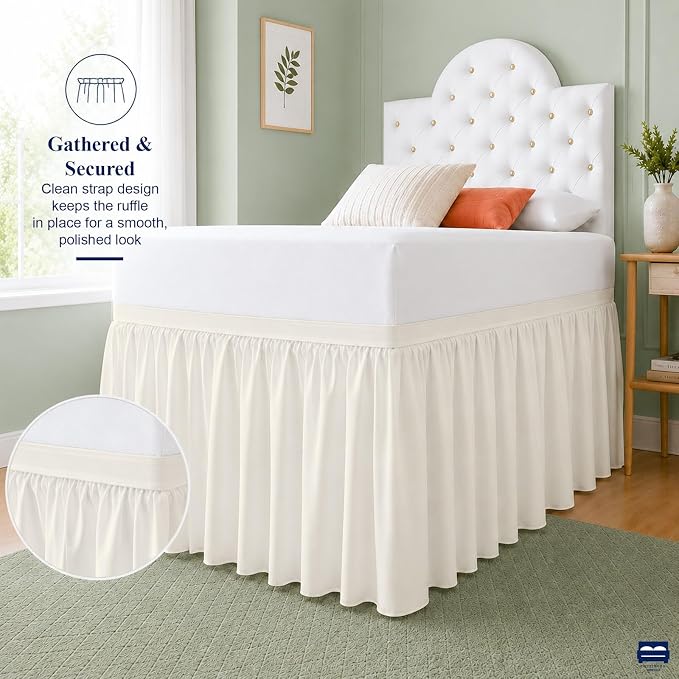 Cottingon Dorm Room Bed Skirt, 100% Microfiber, Ivory, Twin XL-46 Drop
