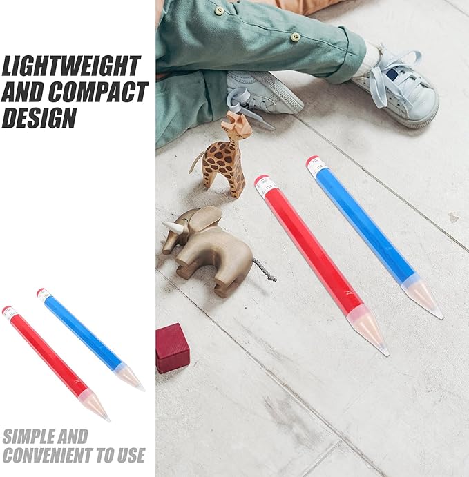 2pcs Large Wooden Writing Pencils, Jumbo Fat School Pencils for Preschoolers, Non-toxic Colored Wood, Blue and Red, Back to School Craft Supplies