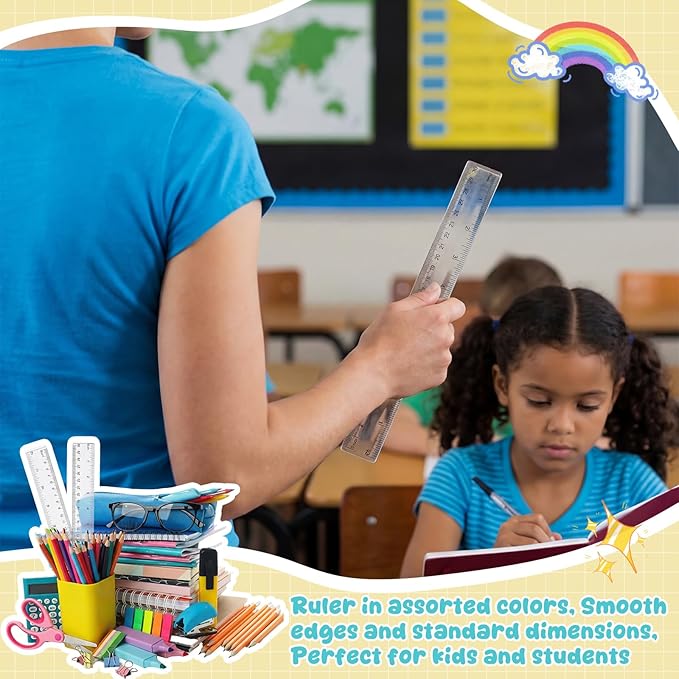 EBOOT 2 Pack Plastic Ruler Straight Ruler Plastic Measuring Tool for Student School Office(Clear,12 Inch)