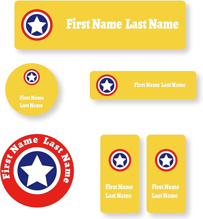 Personalized Kids Name Labels – Waterproof Custom Stickers for Daycare & School, Dishwasher & Laundry Safe (Captain - Yellow)