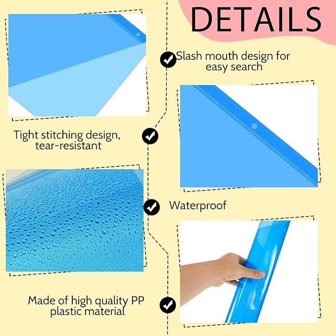 Maitys 5 Pack Binder Pockets 3 Hole Punch Clear Plastic Document Folders Binder Organizer Store Letter Size 8.5 x 11 Inch Paper Folders with Pockets Slash File Jacket for Office(Fresh Color)