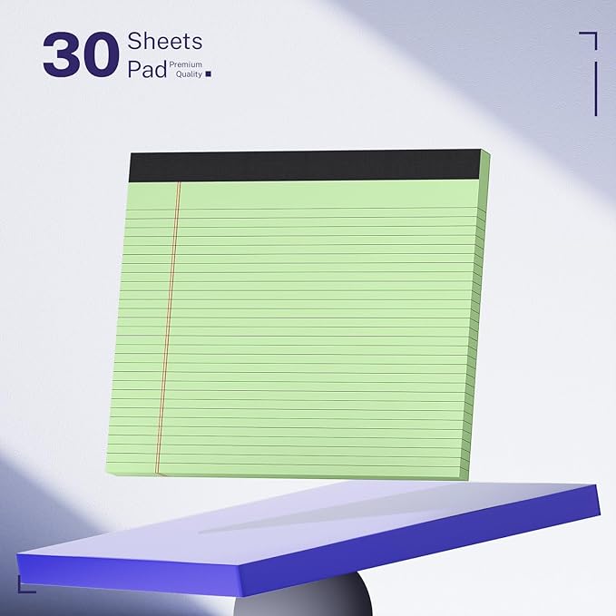 AILZFEI 3 Pack Wide Legal Pads 11" x 9.5" (Landscape Format) Green College Ruled Note Pad Narrow Ruled 30 Sheets per Notepad Perforated Writing Paper with Thick Backboard Horizontal Pads of Paper